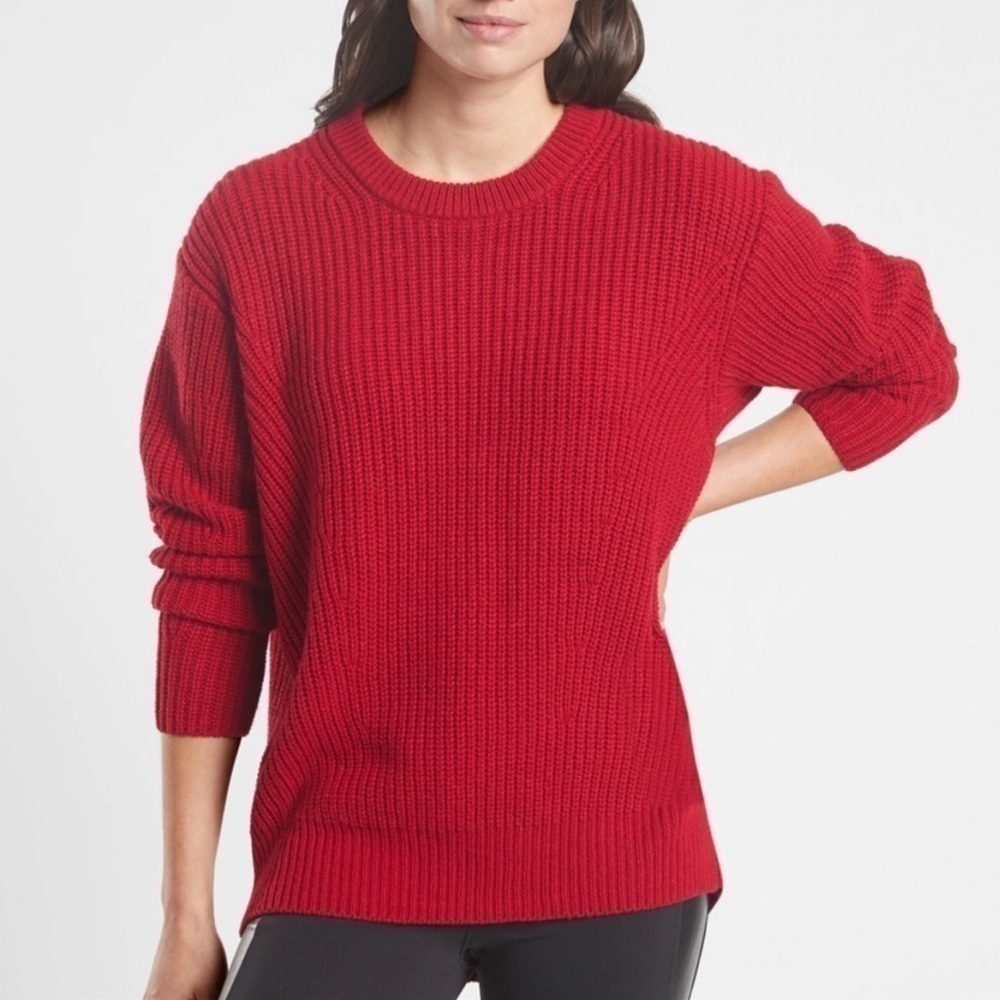 Athleta Cascades Cocoon Crew Neck Sweater Wool Blend Red Size S NWT